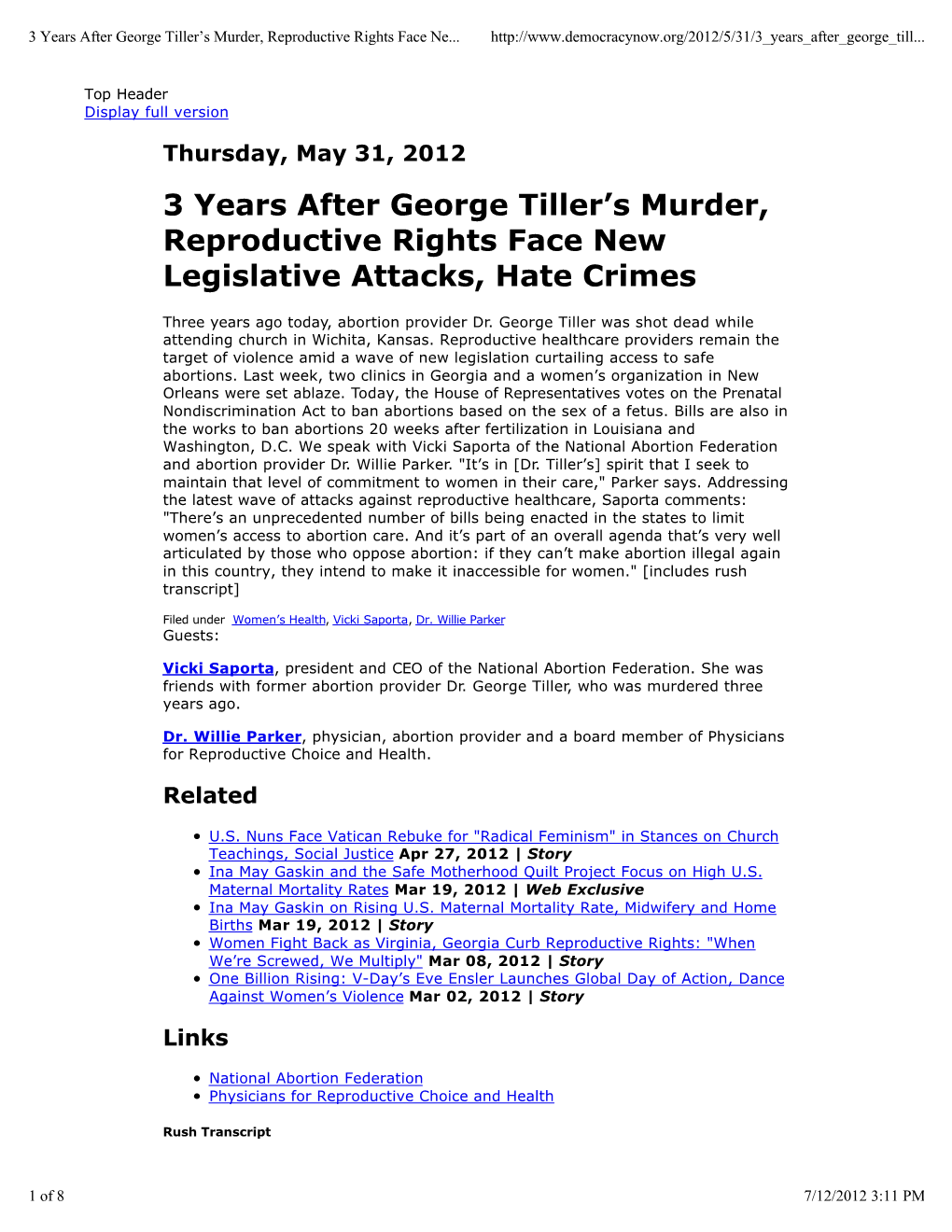 3 Years After George Tiller's Murder