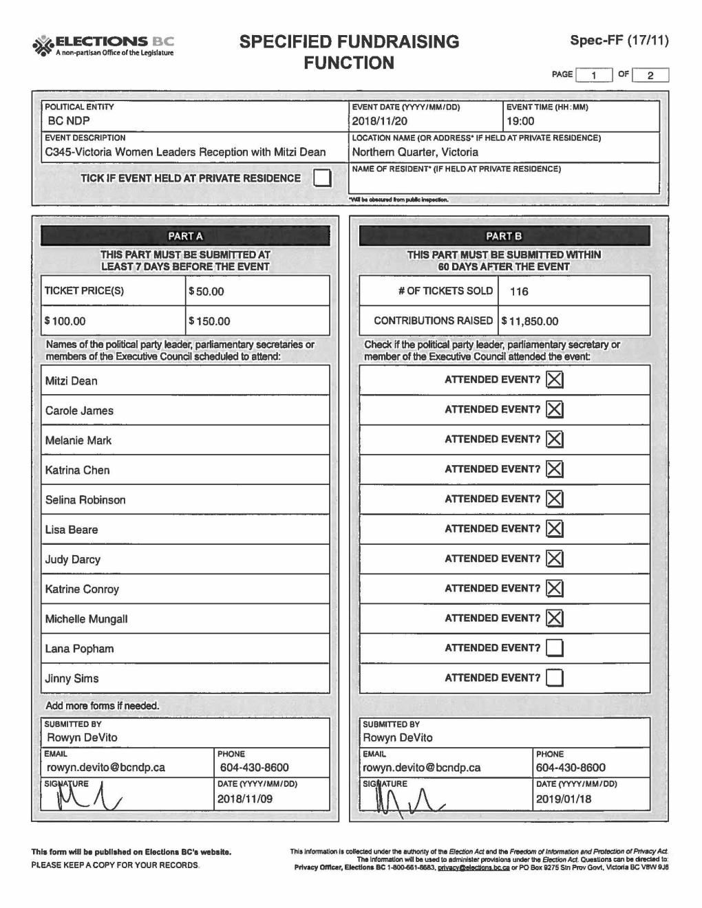 Specified Fundraising Function