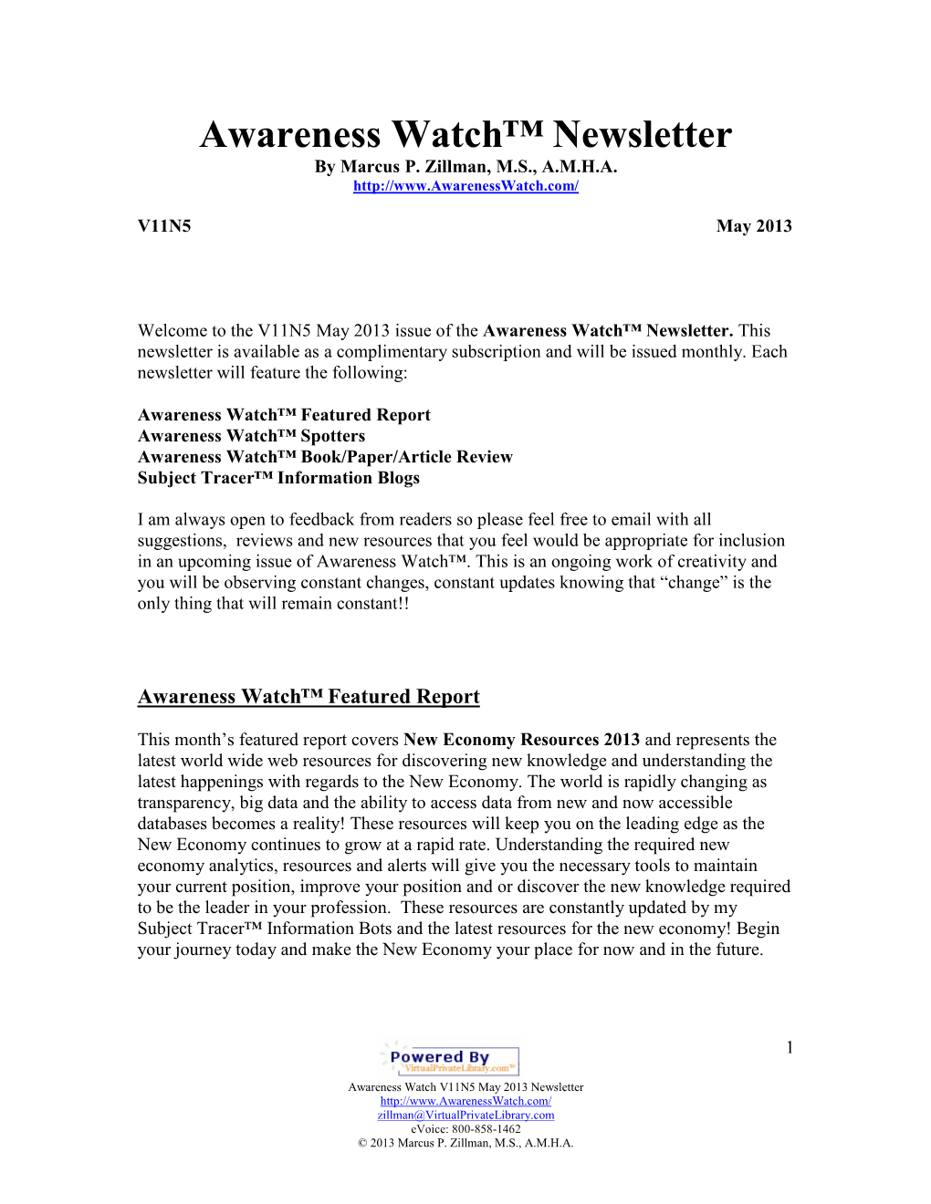 Awareness Watch™ Newsletter by Marcus P