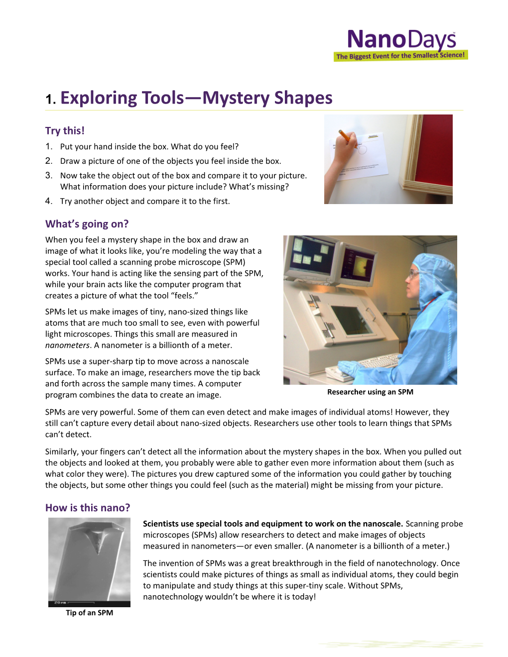 Exploring Tools Mystery Shapes Try This! 1. Put Your Hand Inside the Box. What Do You