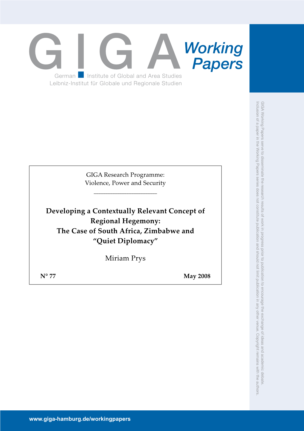 Developing a Contextually Relevant Concept of Regional Hegemony: the Case of South Africa, Zimbabwe and “Quiet Diplomacy”