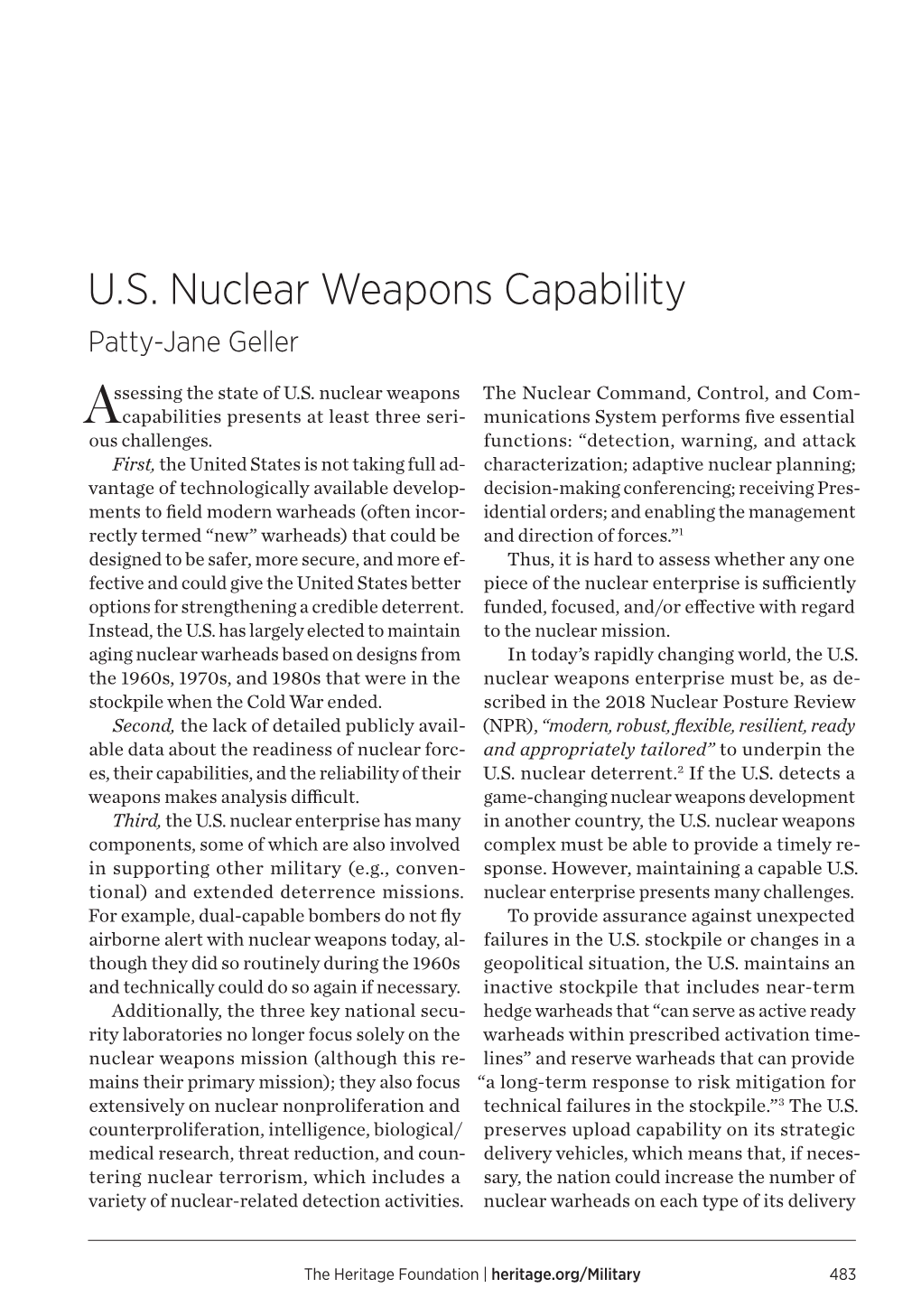 U.S. Nuclear Weapons Capability Patty-Jane Geller