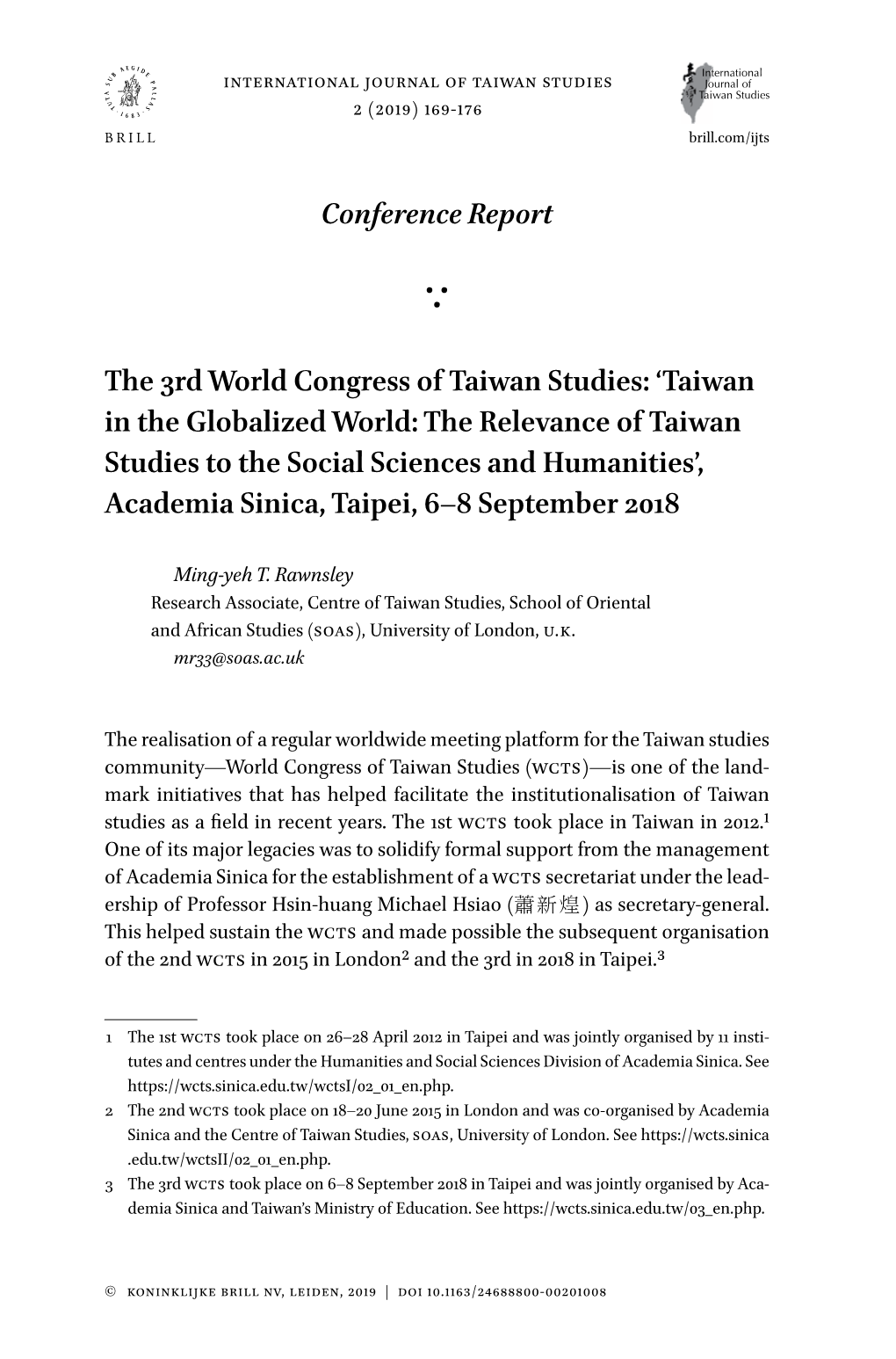 Conference Report the 3Rd World Congress of Taiwan Studies