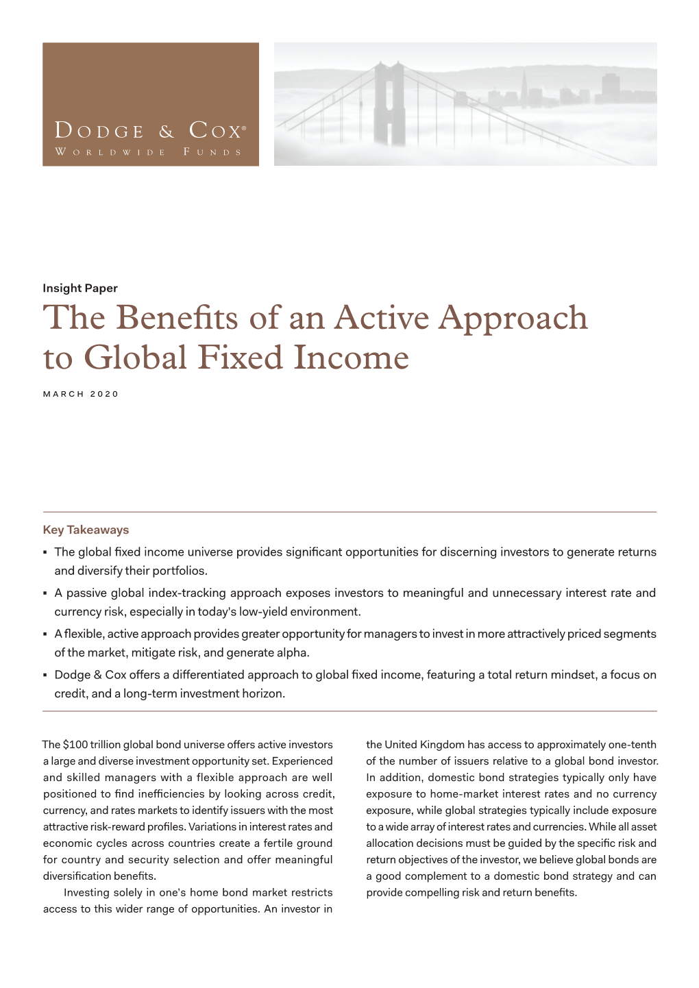 The Benefits of an Active Approach to Global Fixed Income March 2020