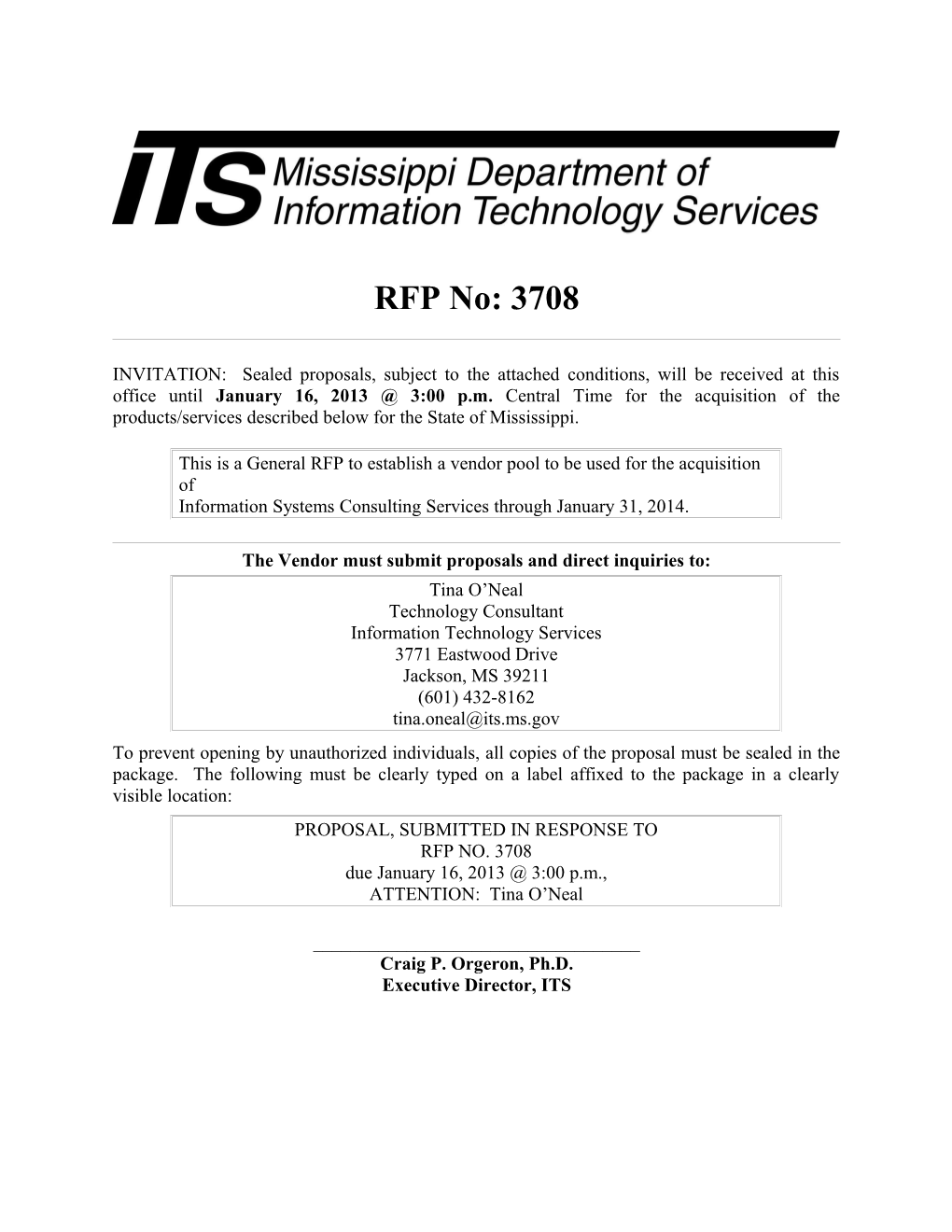 Project No.: General RFP for Information Systems Consulting Services