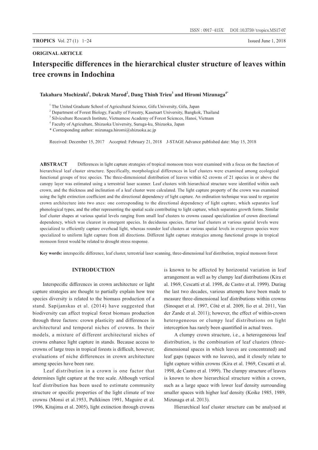 Interspecific Differences in the Hierarchical Cluster Structure Of