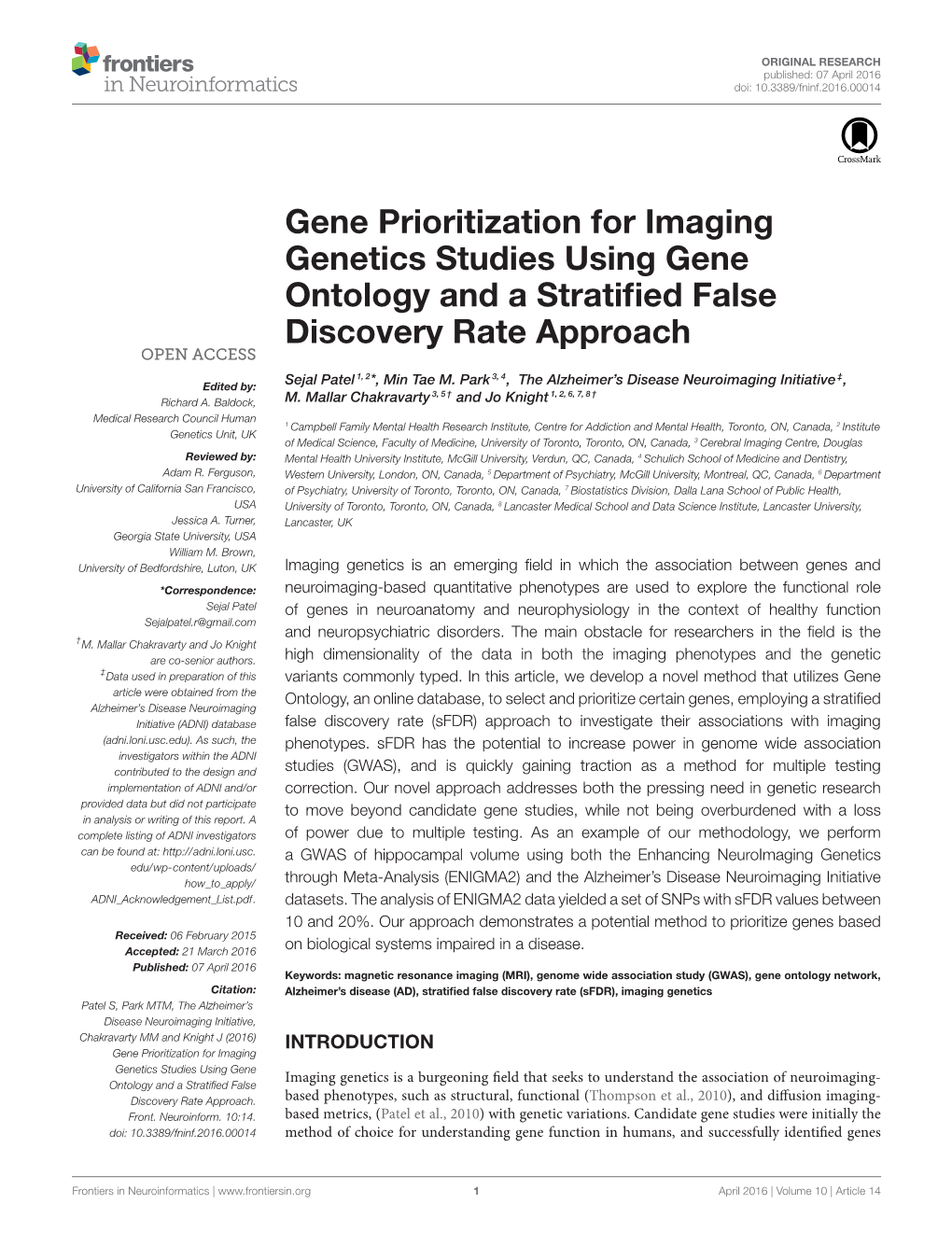 Gene Prioritization for Imaging Genetics Studies Using Gene Ontology and a Stratiﬁed False Discovery Rate Approach