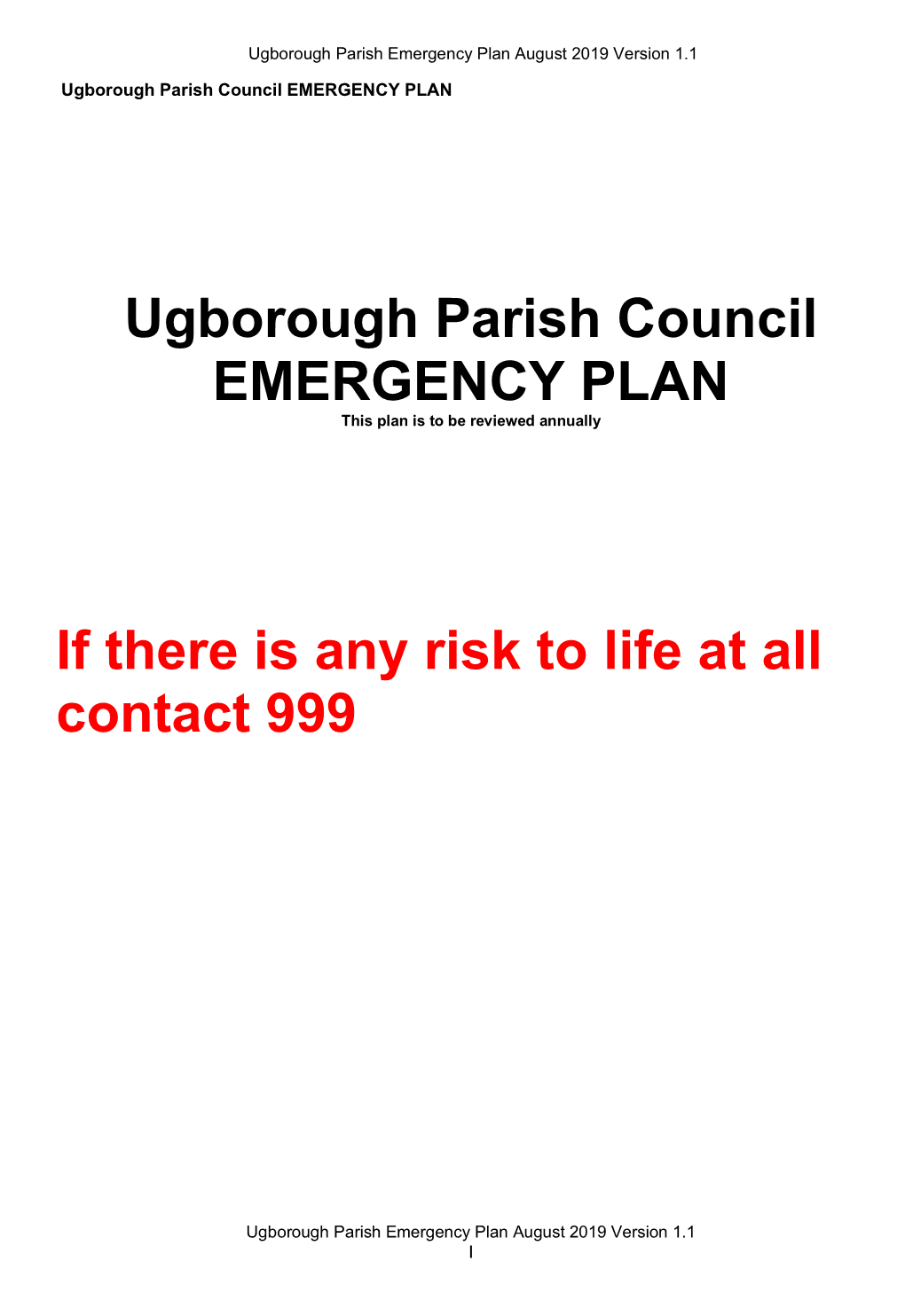 Ugborough Parish Council EMERGENCY PLAN If There Is Any