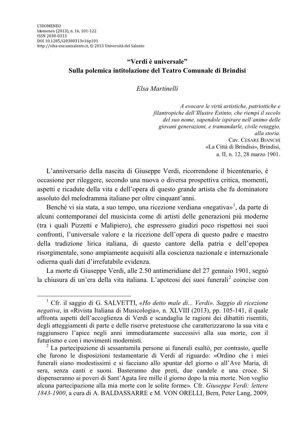 “Verdi È Universale” Sulla Polemica Intitolazione Del Teatro Comunale Di Brindisi