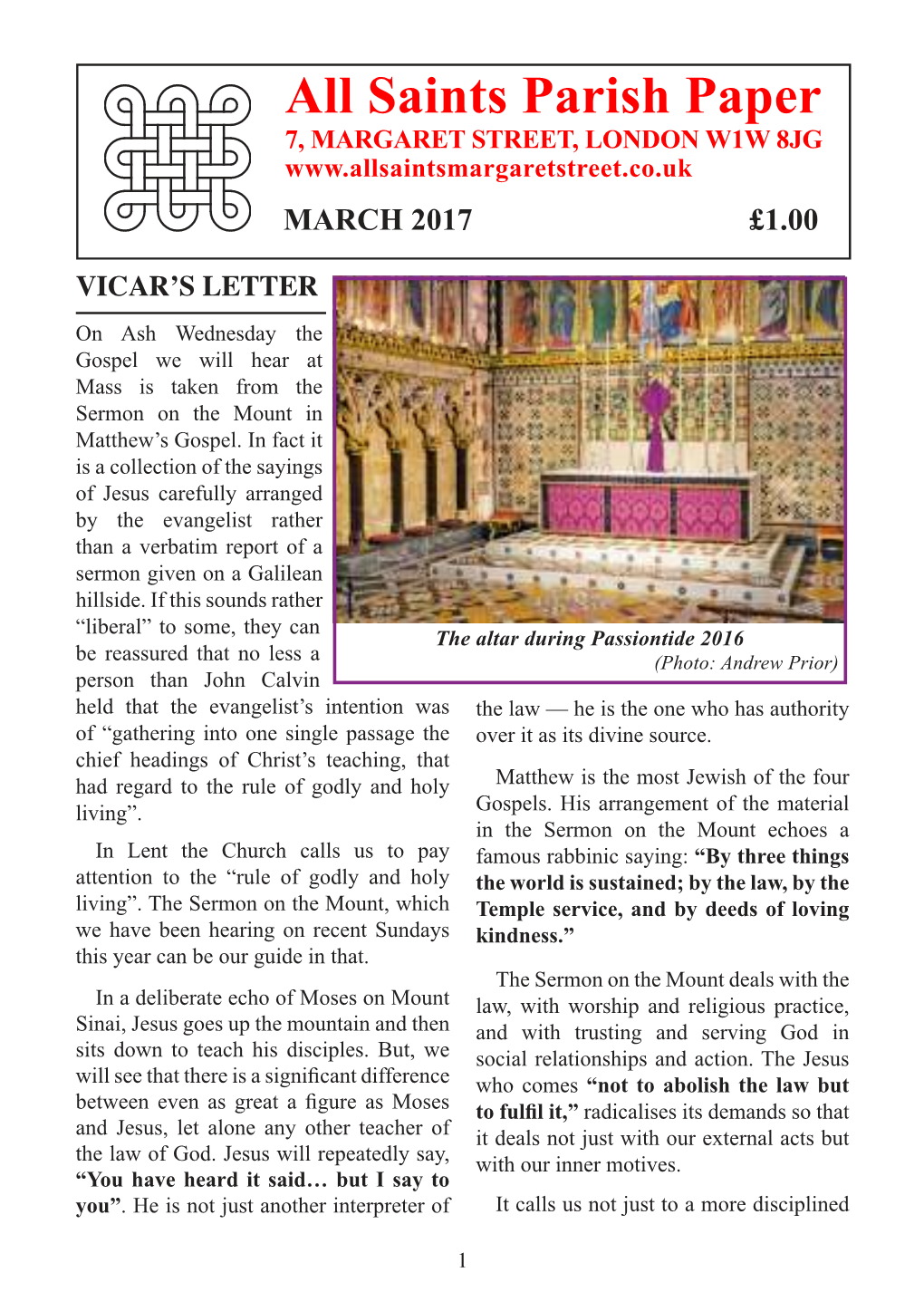 Parish Paper for March 2017
