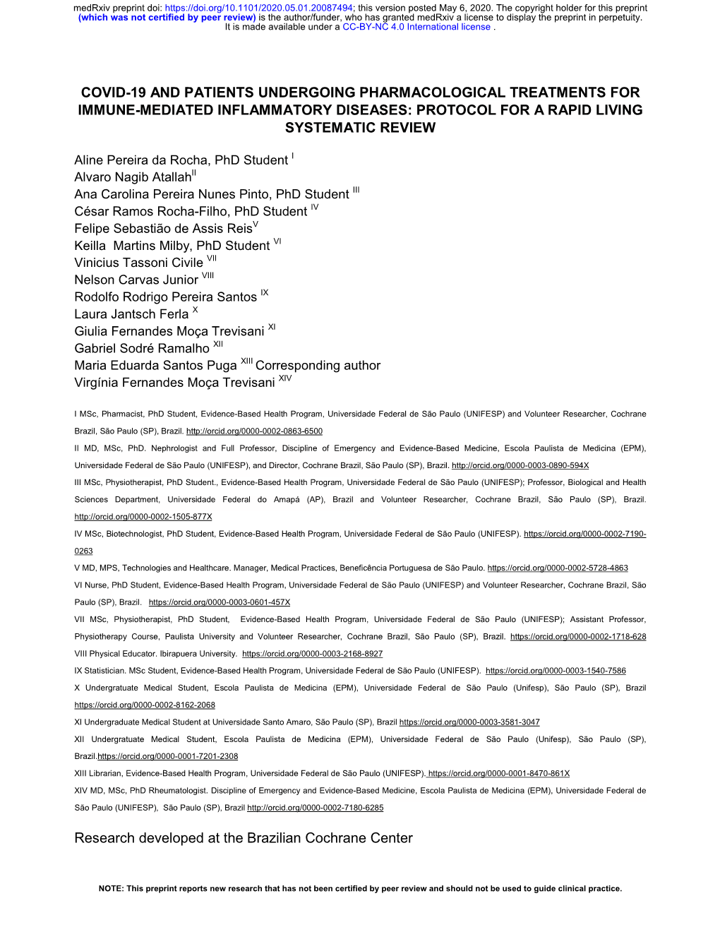 Covid-19 and Patients Undergoing Pharmacological Treatments for Immune-Mediated Inflammatory Diseases: Protocol for a Rapid Living Systematic Review