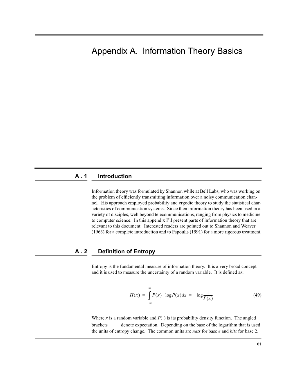 Appendix A. Information Theory Basics ∫