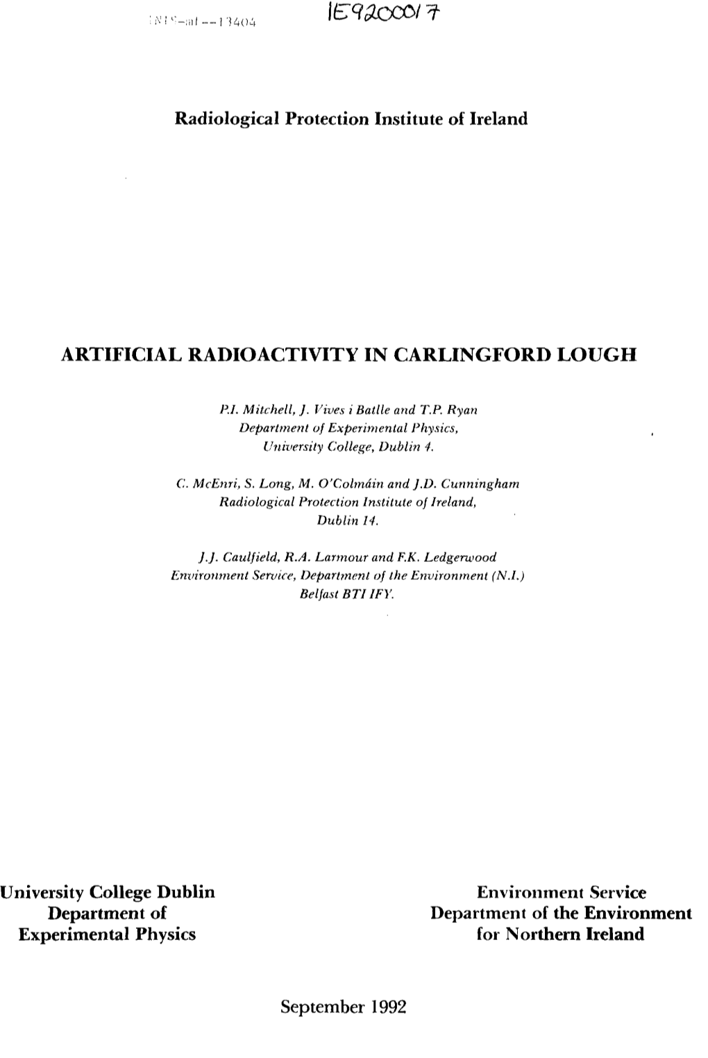 Artificial Radioactivity in Carlingford Lough