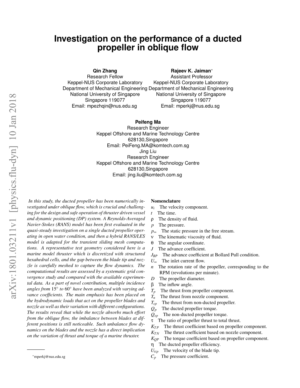 Investigation on the Performance of a Ducted Propeller in Oblique Flow