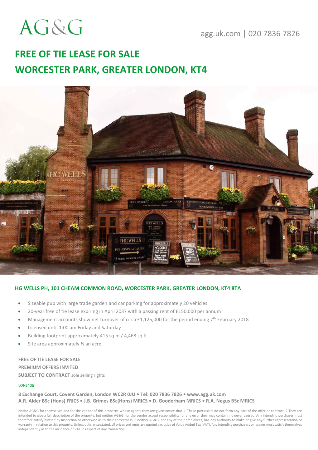 Free of Tie Lease for Sale Worcester Park, Greater