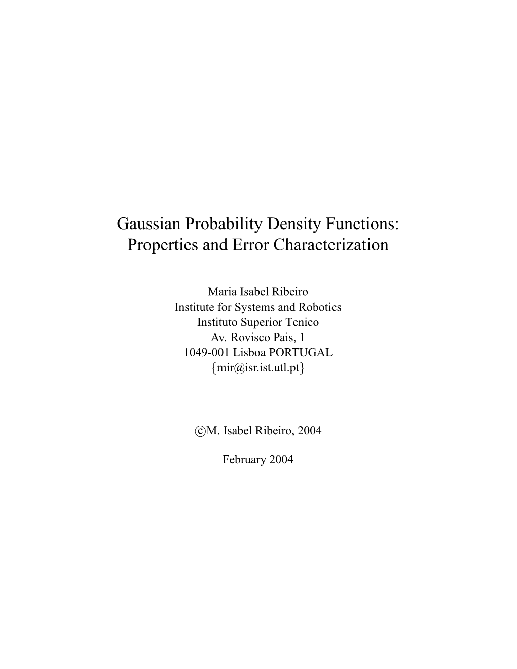 Gaussian Probability Density Functions: Properties and Error Characterization