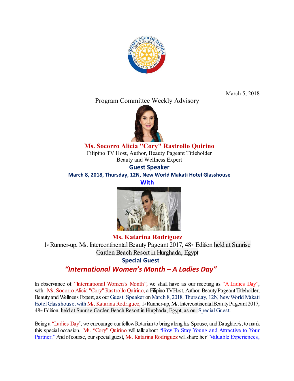 “International Women's Month – a Ladies Day”