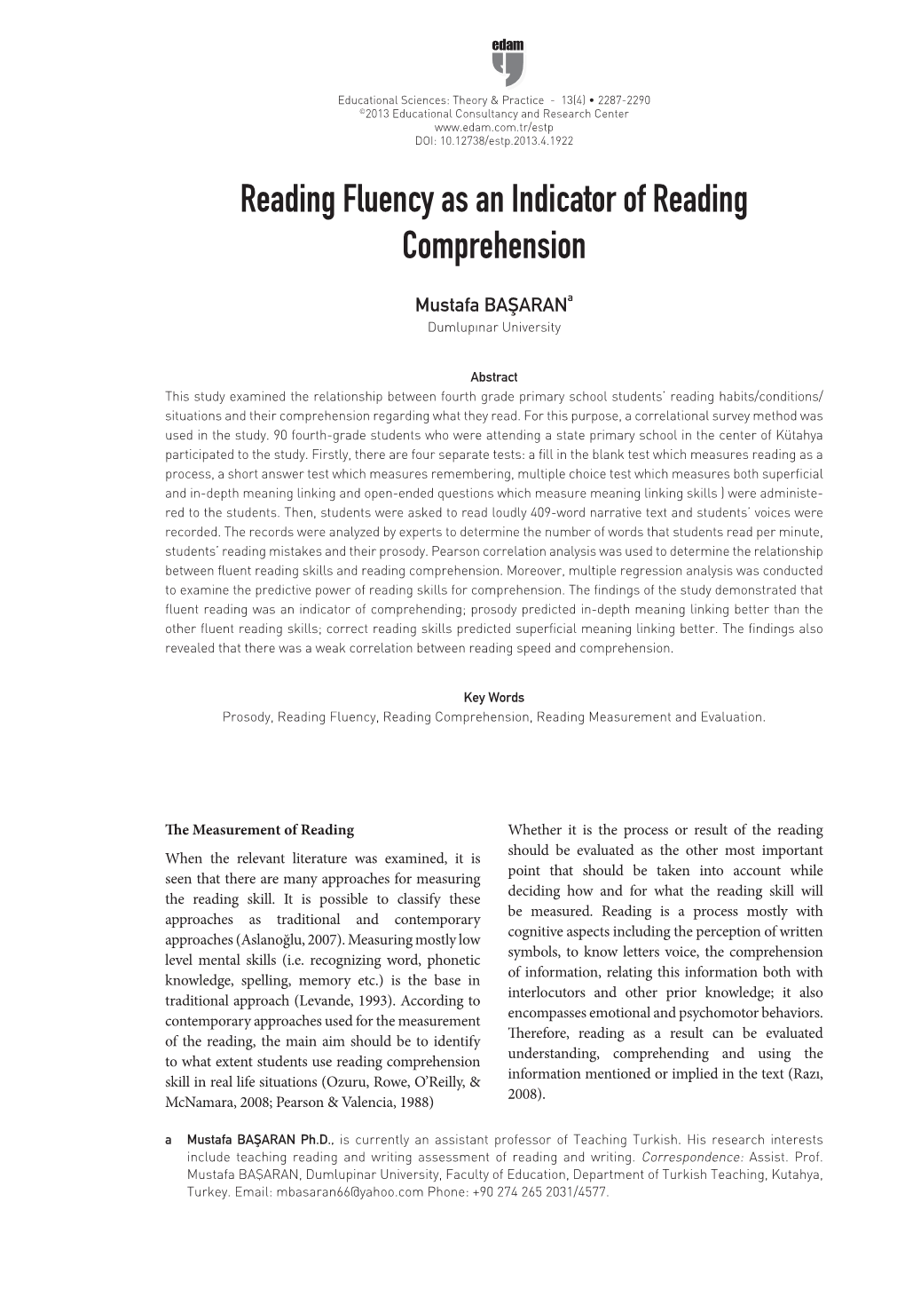 Reading Fluency As an Indicator of Reading Comprehension