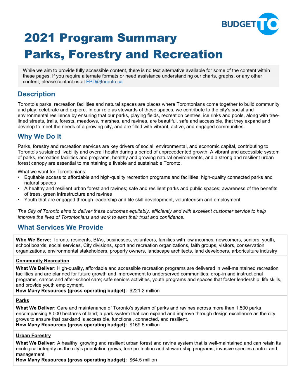 2021 Program Summary Parks, Forestry and Recreation