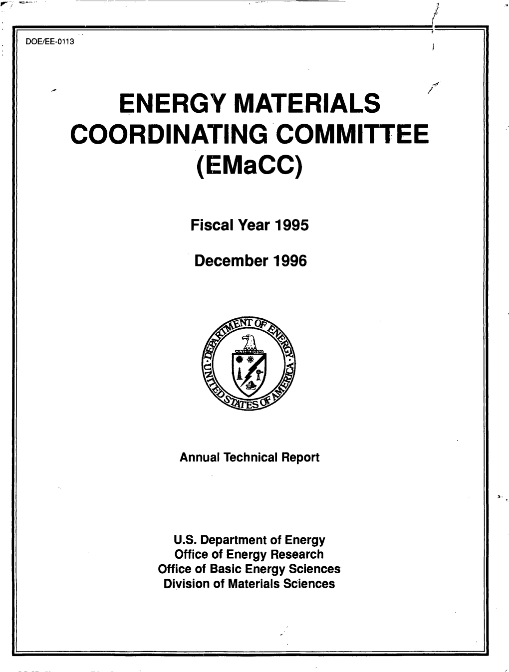 FY 1995 Budget Summary Table for DOE Materials Activities