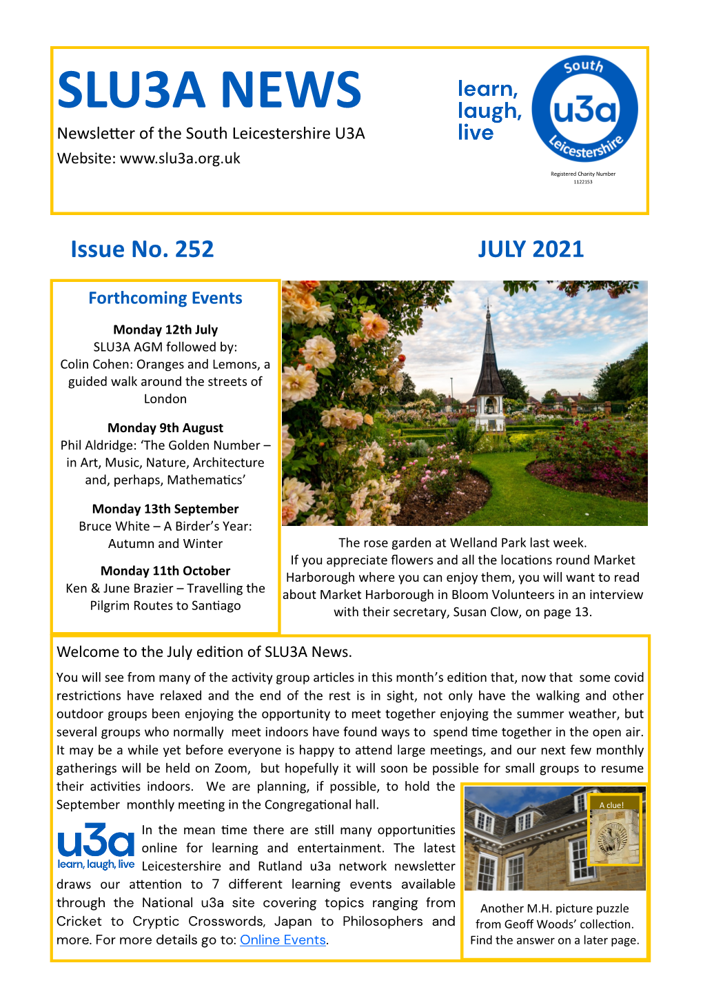 SLU3A NEWS Newsletter of the South Leicestershire U3A Website: Registered Charity Number 1122153
