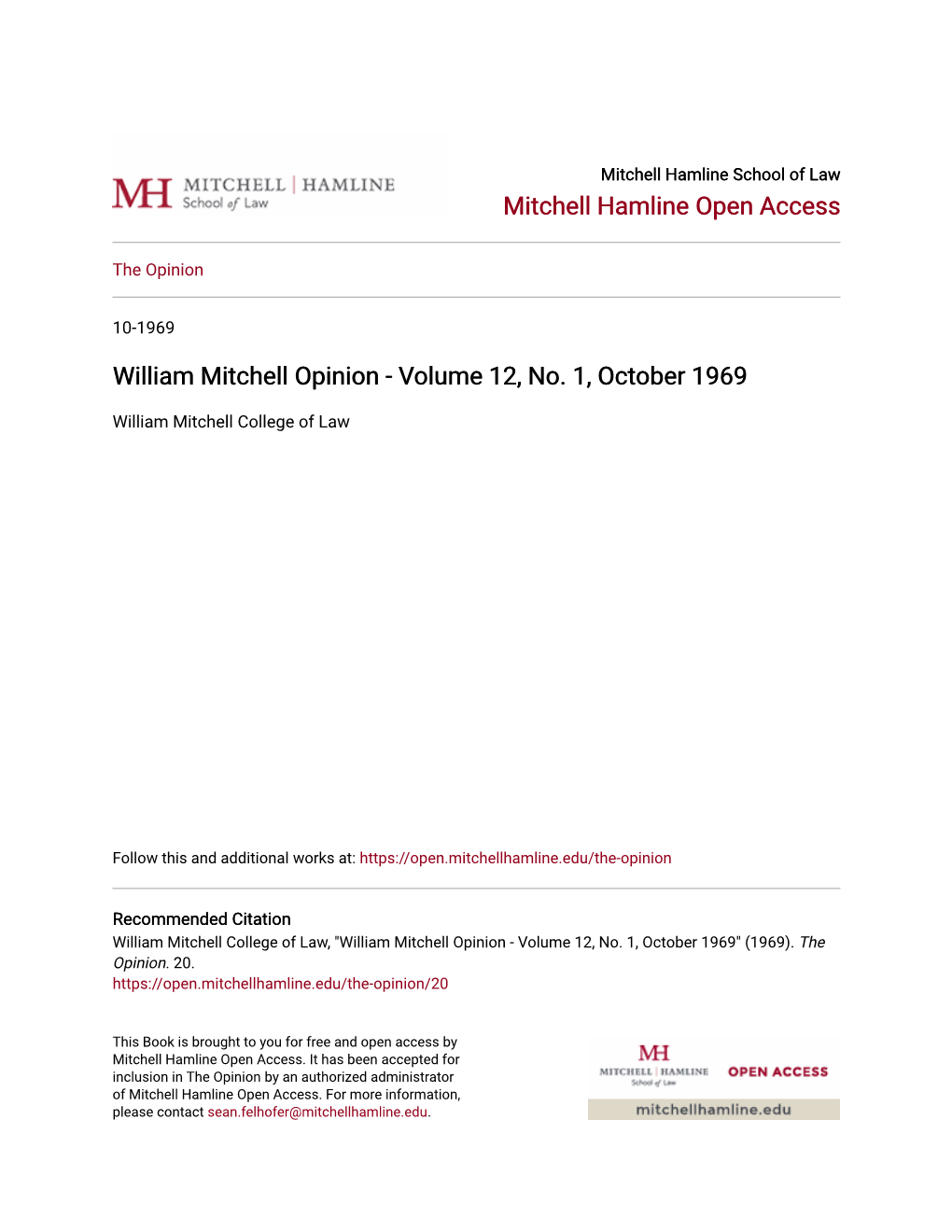 William Mitchell Opinion - Volume 12, No