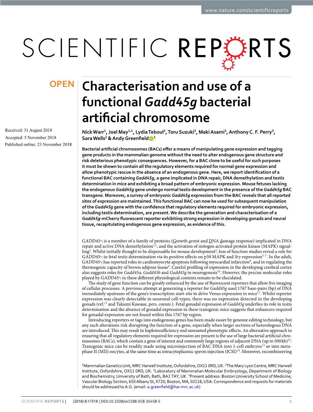 Characterisation and Use of a Functional Gadd45g Bacterial