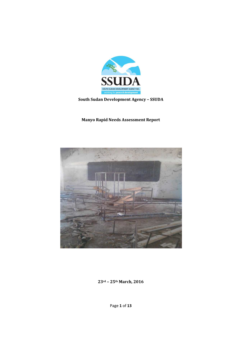SSUDA Manyo Rapid Needs Assessment Report 23Rd