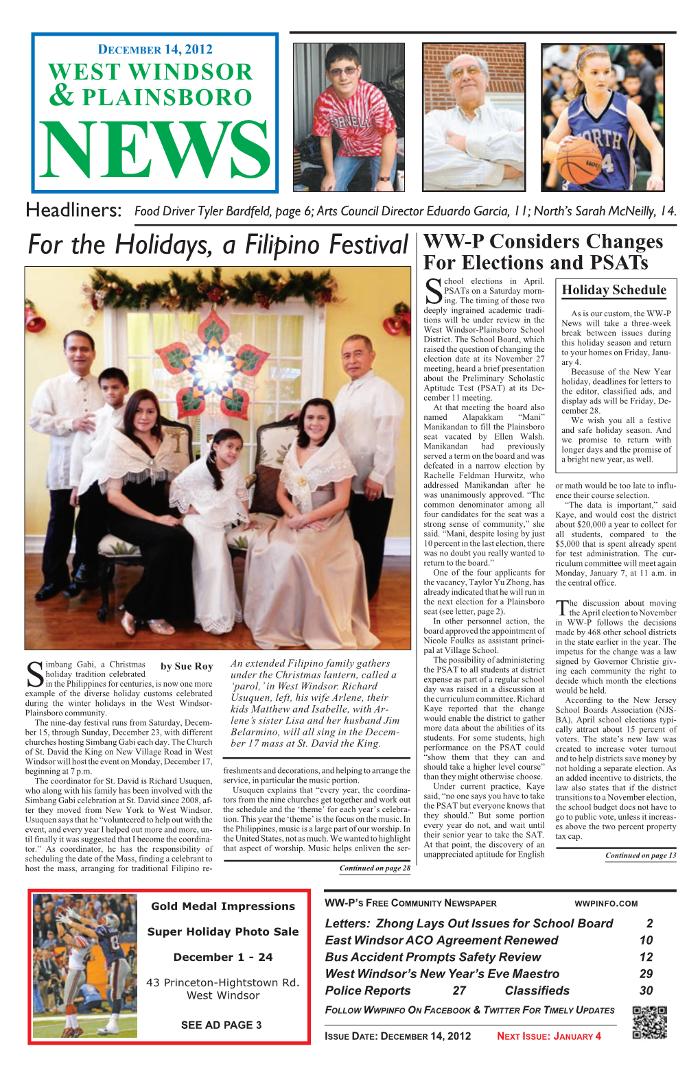 For the Holidays, a Filipino Festival WW-P Considers Changes for Elections and Psats Chool Elections in April