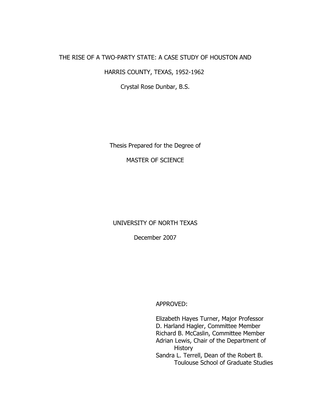 A Case Study of Houston and Harris County, Texas, 1952-1962