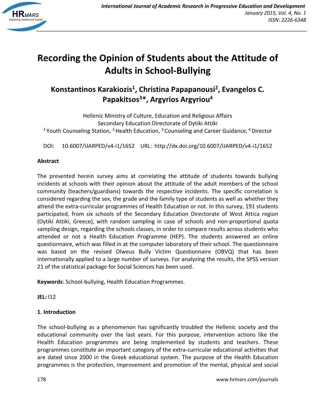 Recording the Opinion of Students About the Attitude of Adults in School-Bullying