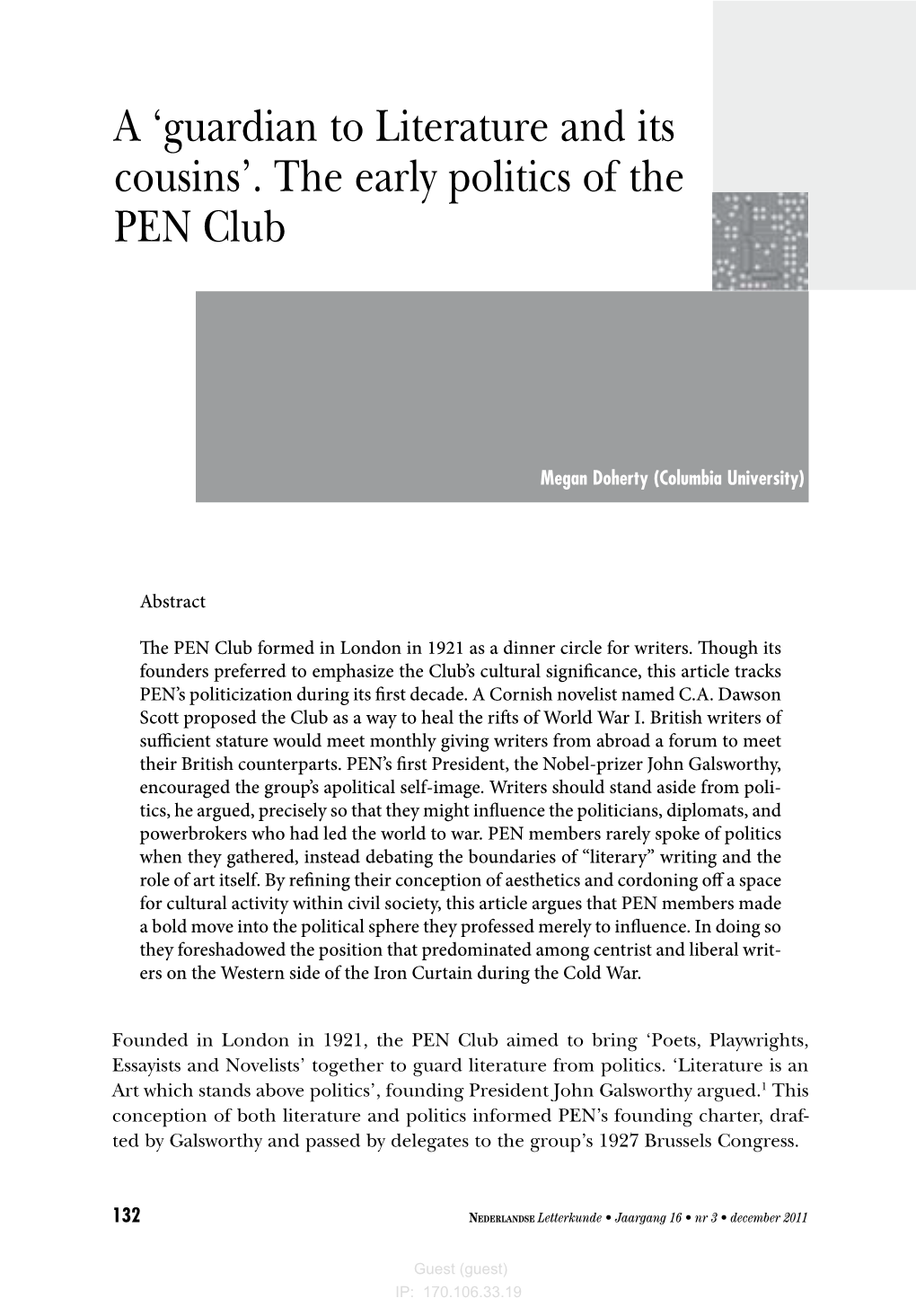 The Early Politics of the PEN Club