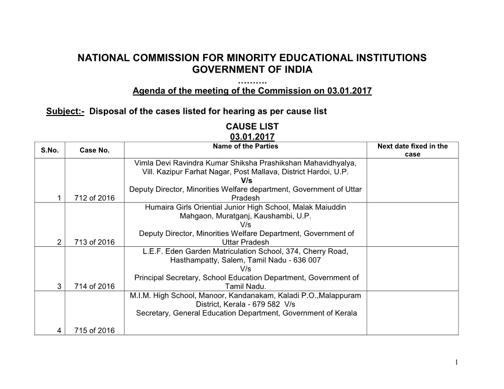 National Commission for Minority Educational Institutions Government of India ………