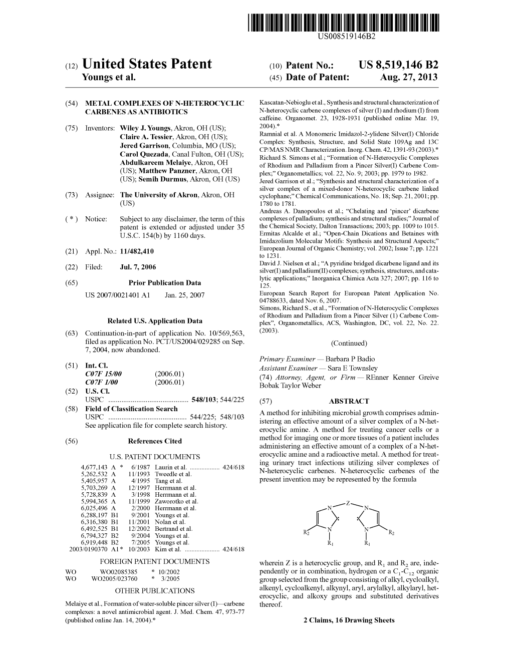 (12) United States Patent (10) Patent No.: US 8,519,146 B2 Youngs Et Al