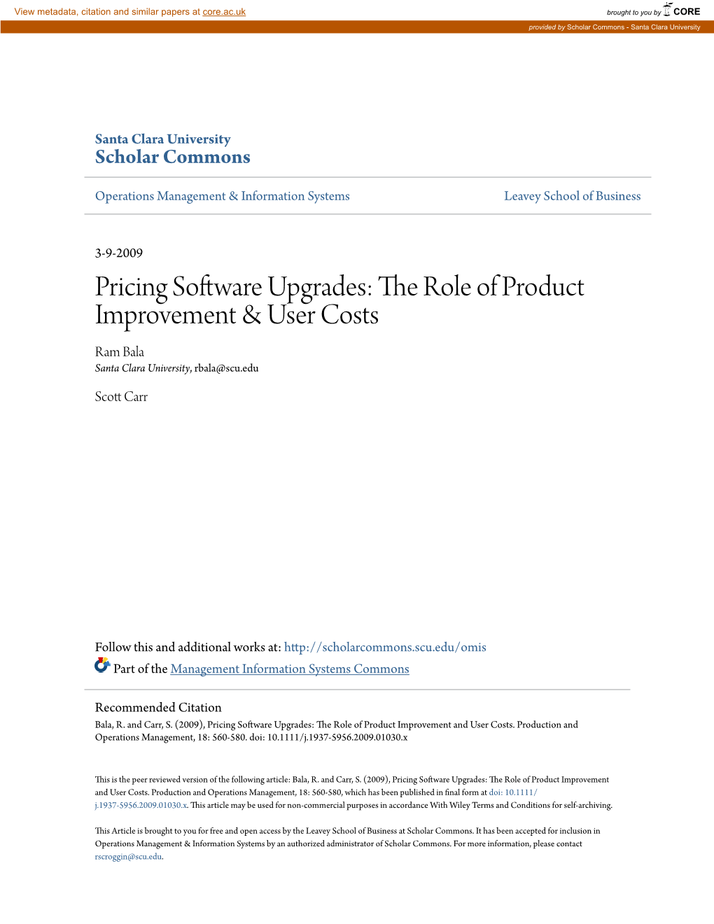 Pricing Software Upgrades: the Role of Product Improvement & User Costs