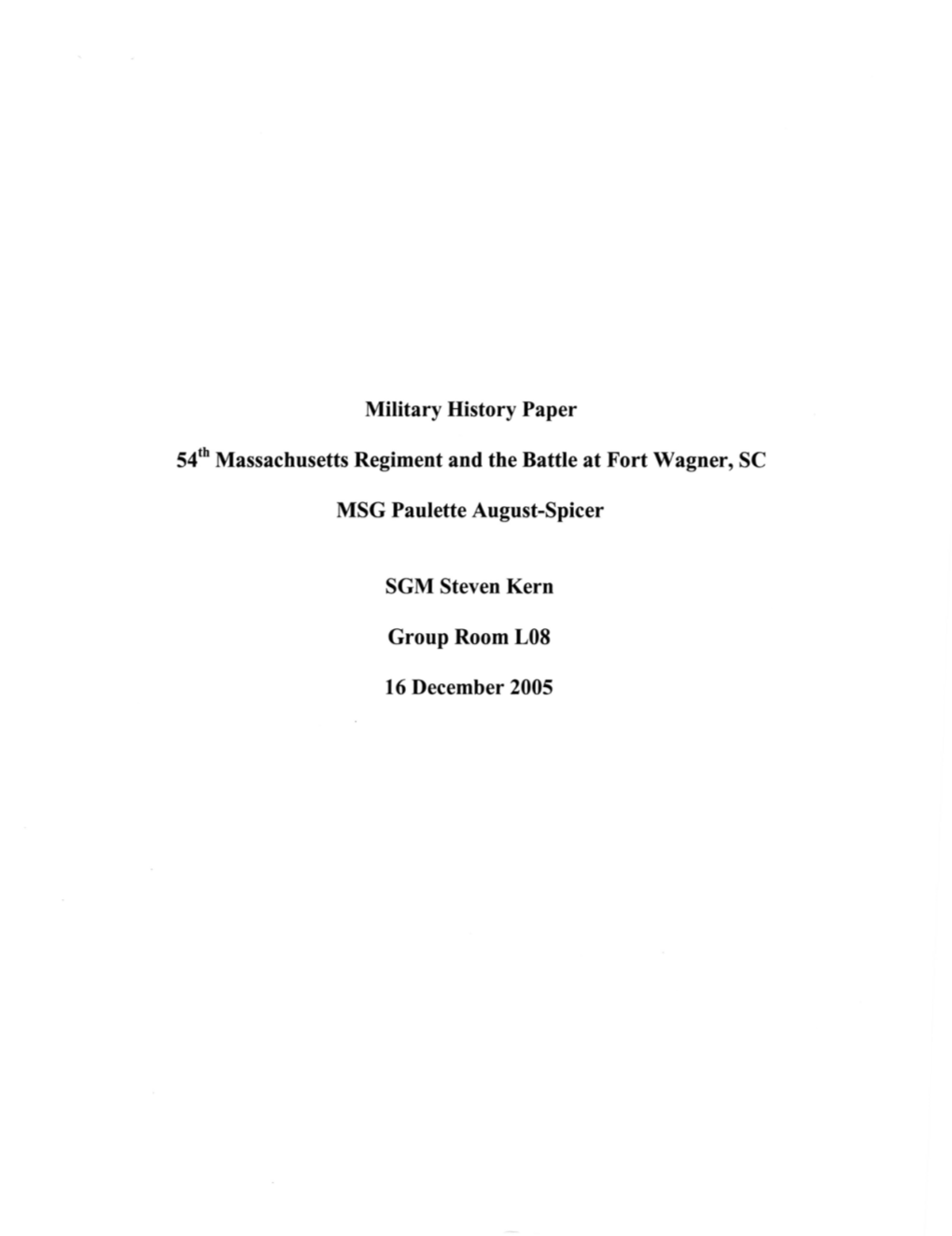 Military History Paper 54 Massachusetts Regiment and the Battle At