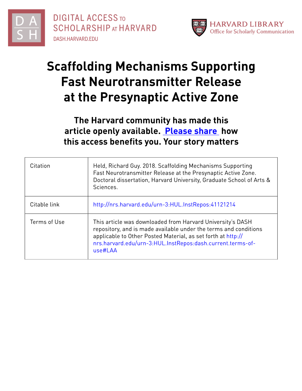 Scaffolding Mechanisms Supporting Fast Neurotransmitter Release at the Presynaptic Active Zone