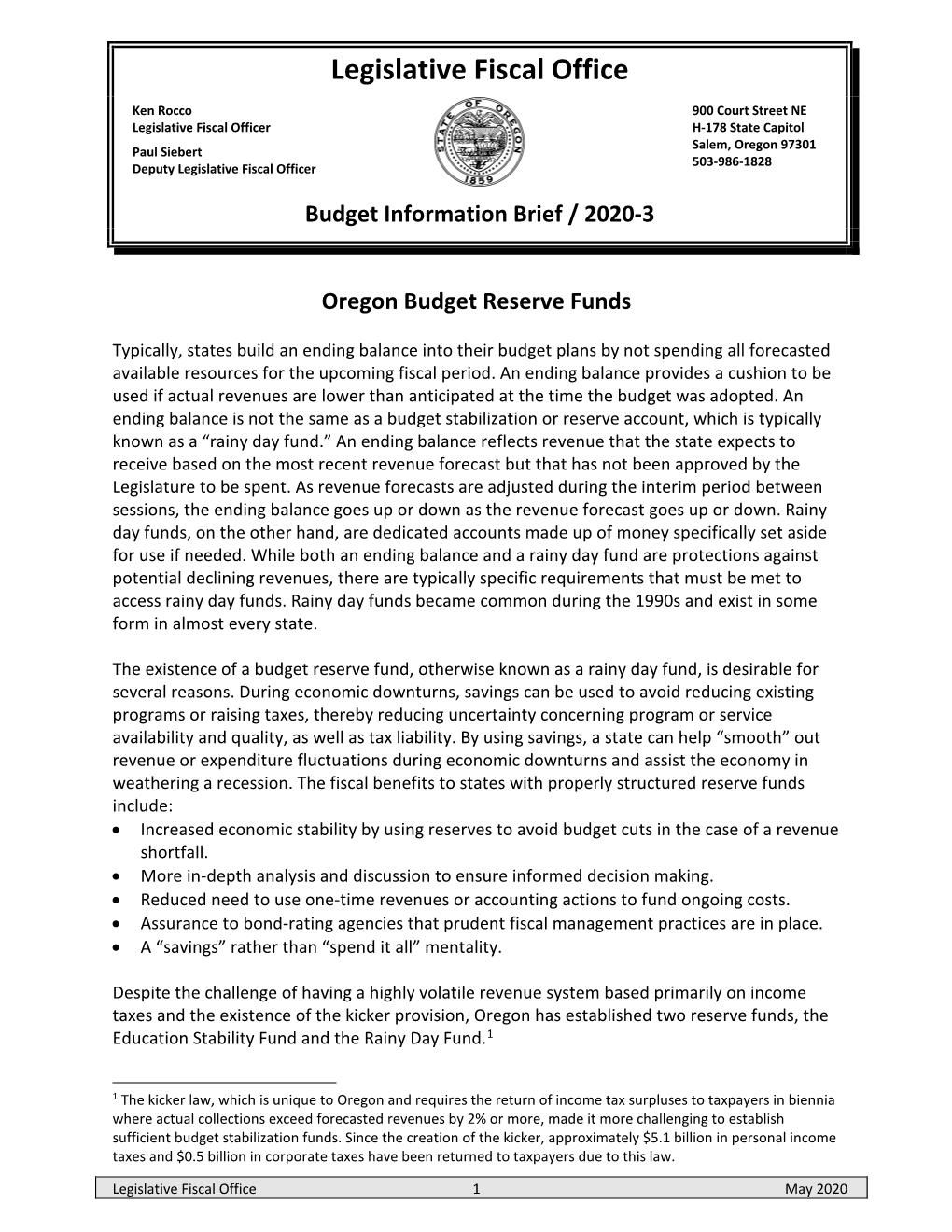 Legislative Fiscal Office Budget Brief