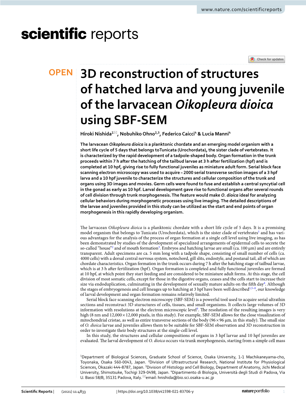 3D Reconstruction of Structures of Hatched Larva and Young Juvenile Of