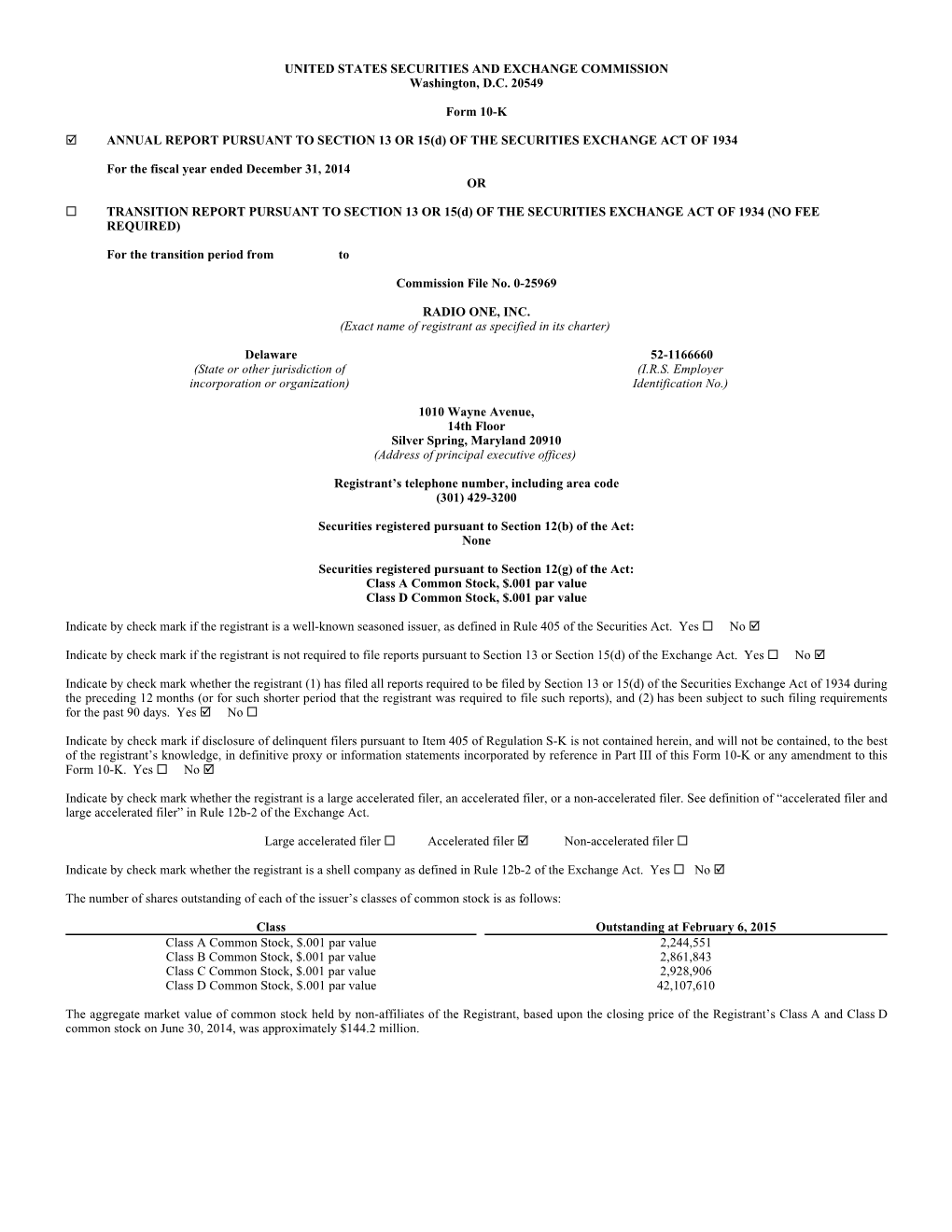 Radio One Inc., Various Lenders and Credit Suisse, As Administrative Agent (Incorporated by Reference to Radio One’S Current Report on Form 8-K Filed April 6, 2011)