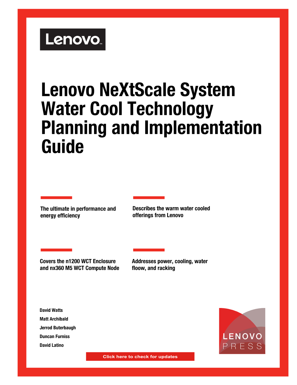 Lenovo Nextscale System Water Cool Technology Planning and Implementation Guide
