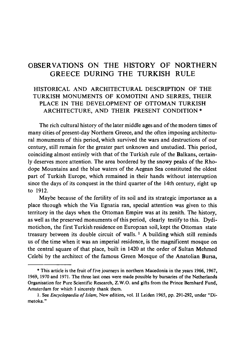 Observations on the History of Northern Greece During the Turkish Rule