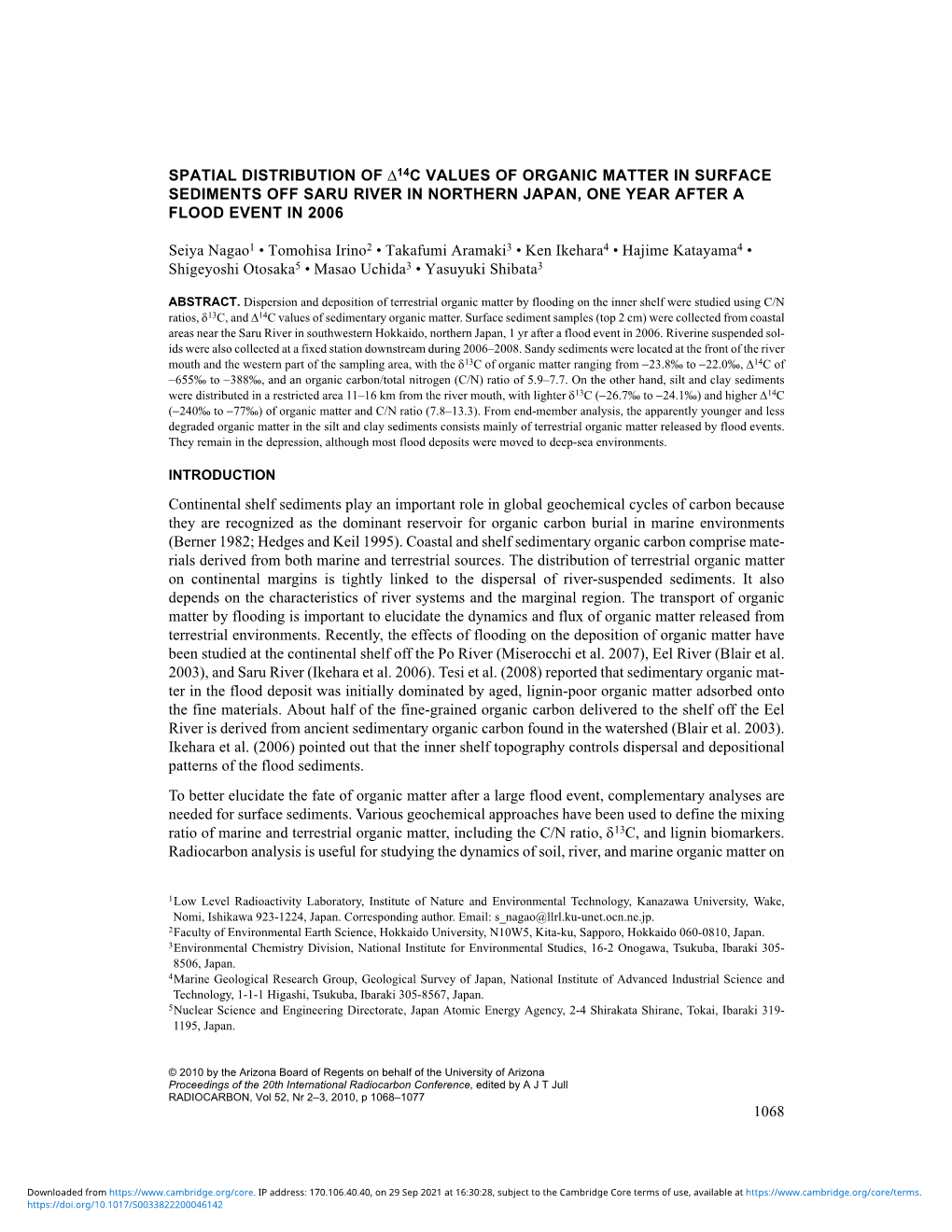 1068 Spatial Distribution of ∆14C Values of Organic