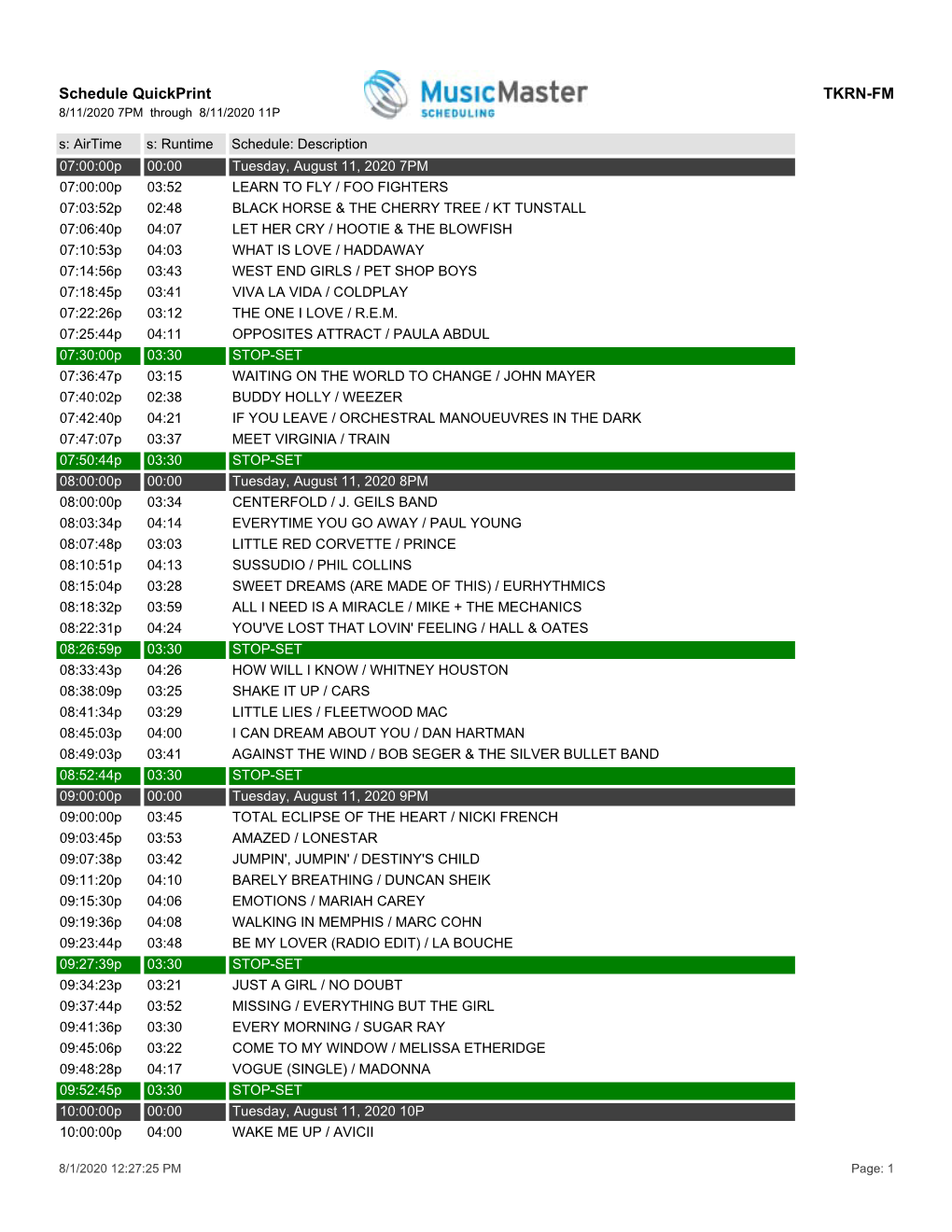 Schedule Quickprint TKRN-FM