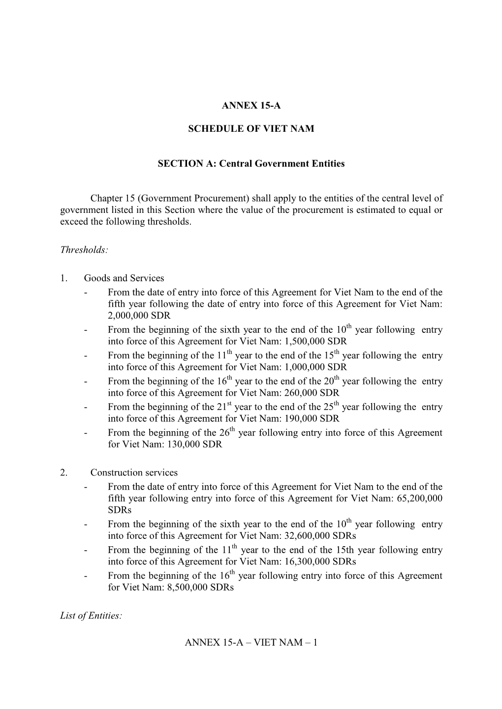 1 Annex 15-A Schedule of Viet Nam Section A
