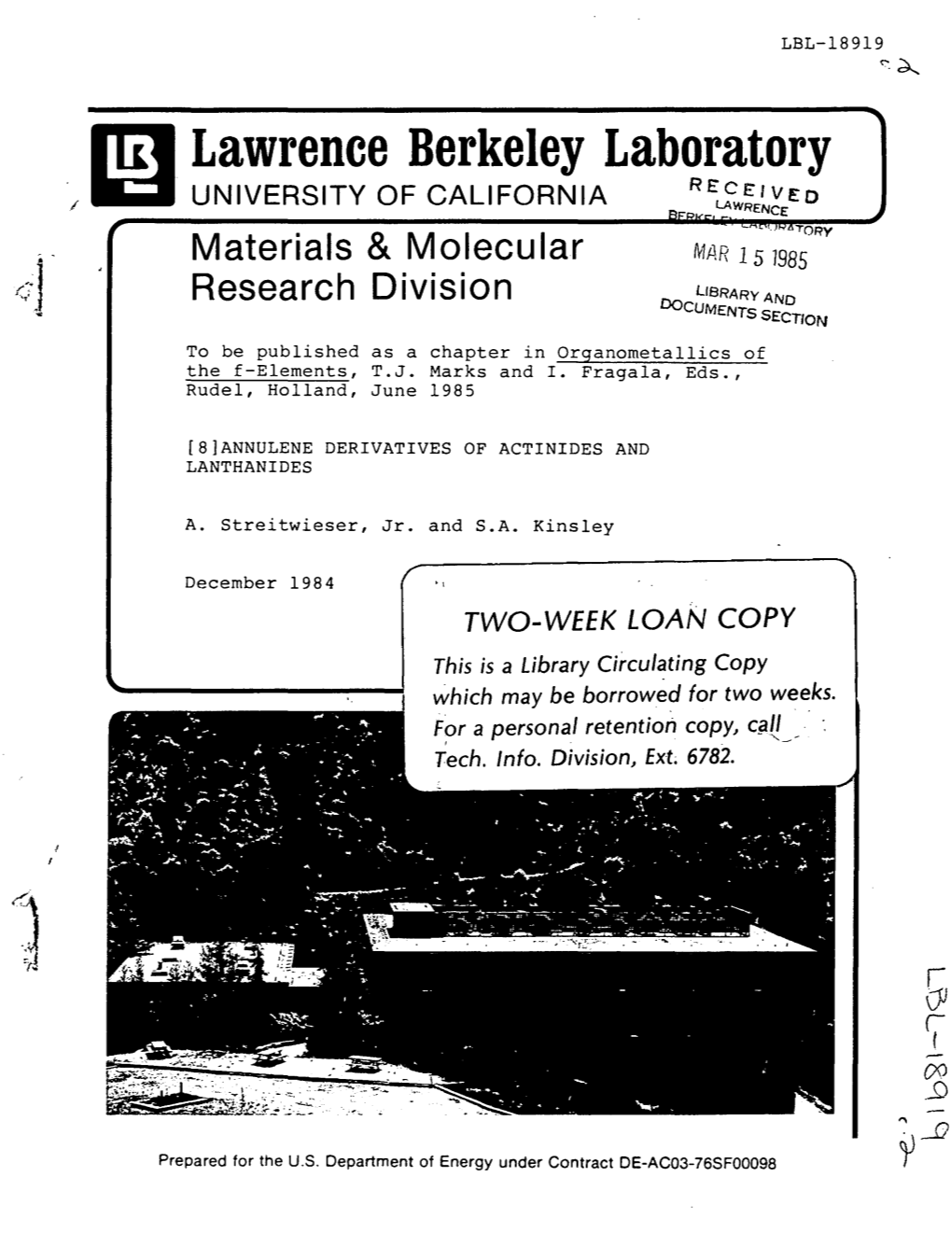 Lawrence Berkeley Laboratory UNIVERSITY of CALIFORNIA Recr:,V~Olawrence