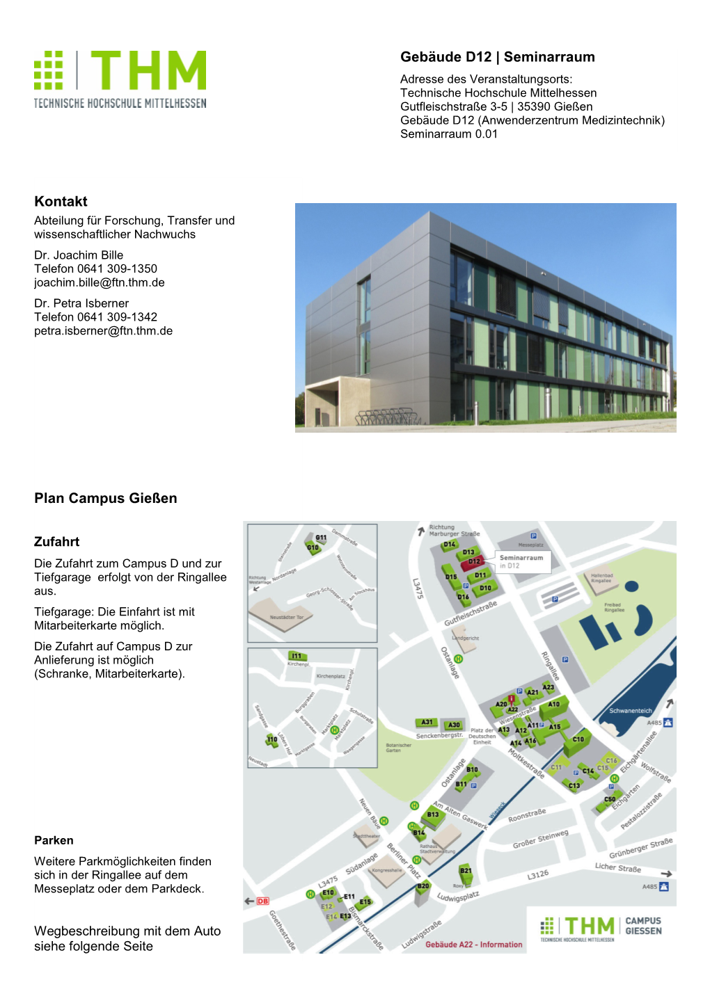 Gebäude D12 | Seminarraum Kontakt Plan Campus Gießen