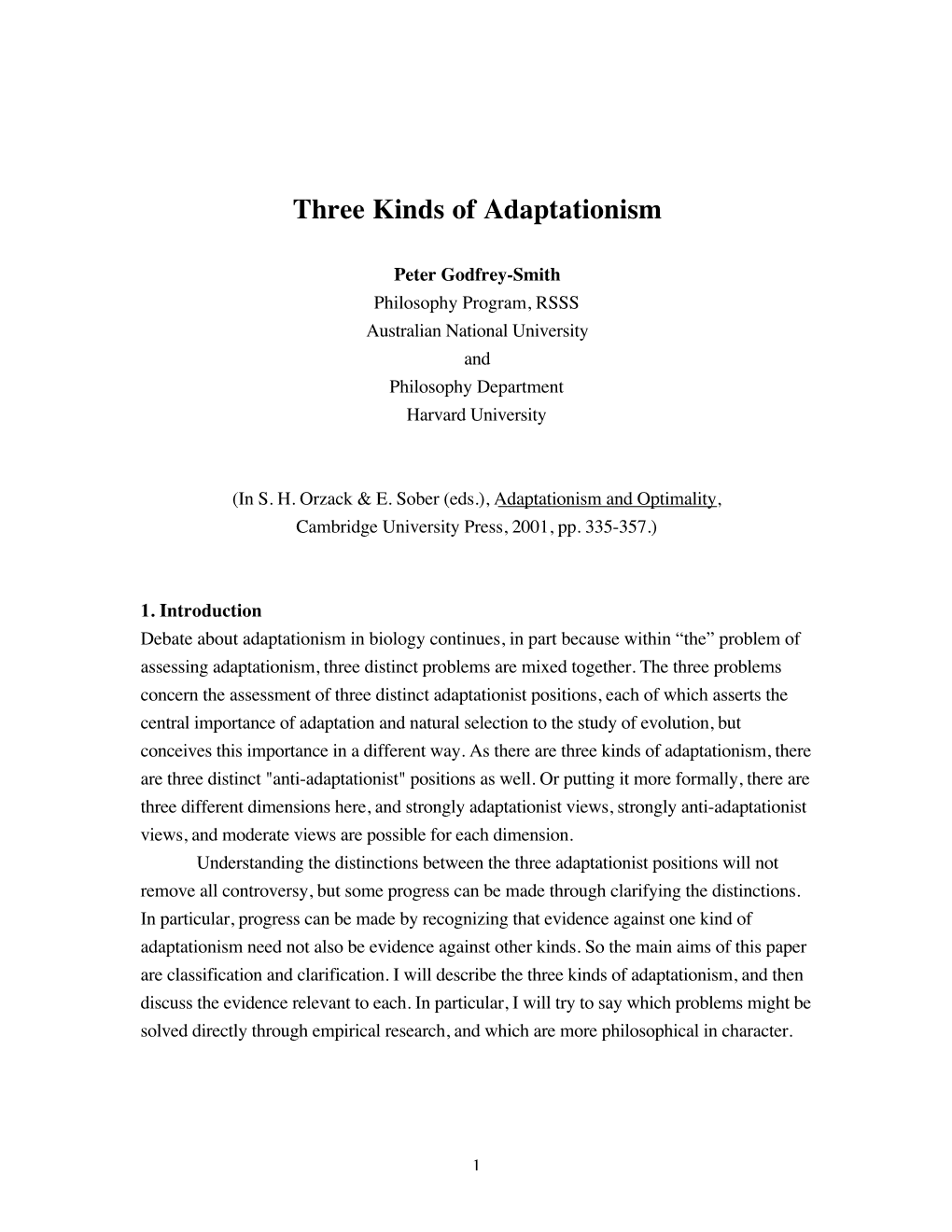 Three Kinds of Adaptationism