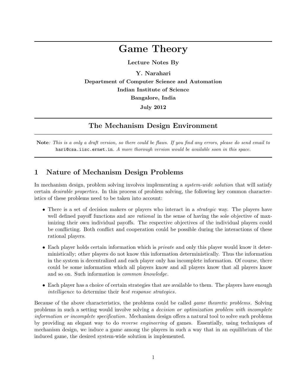 Introduction to Mechanism Design