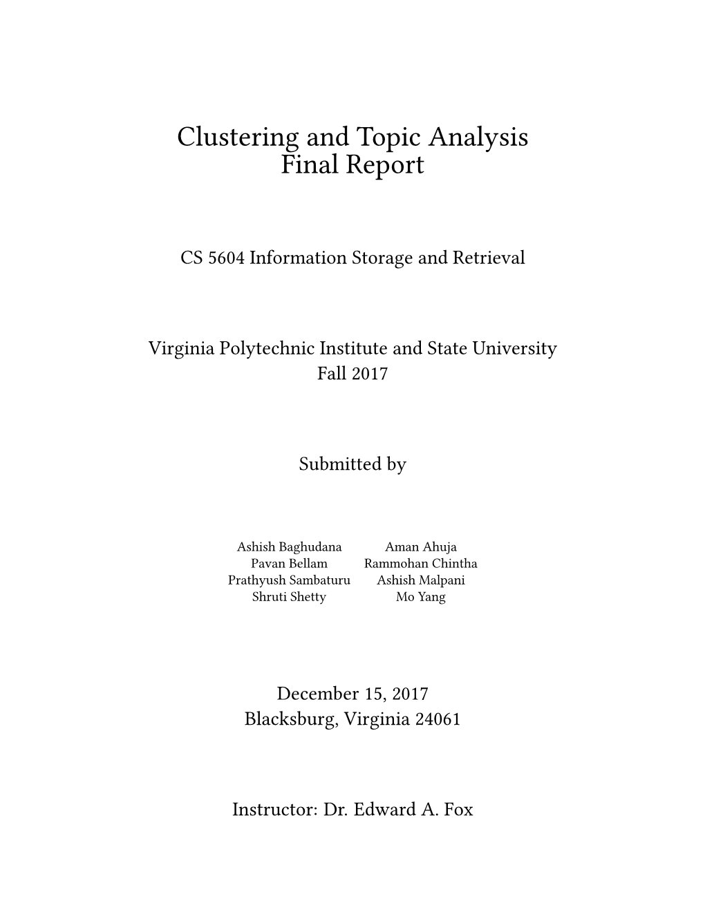 Clustering and Topic Analysis Final Report